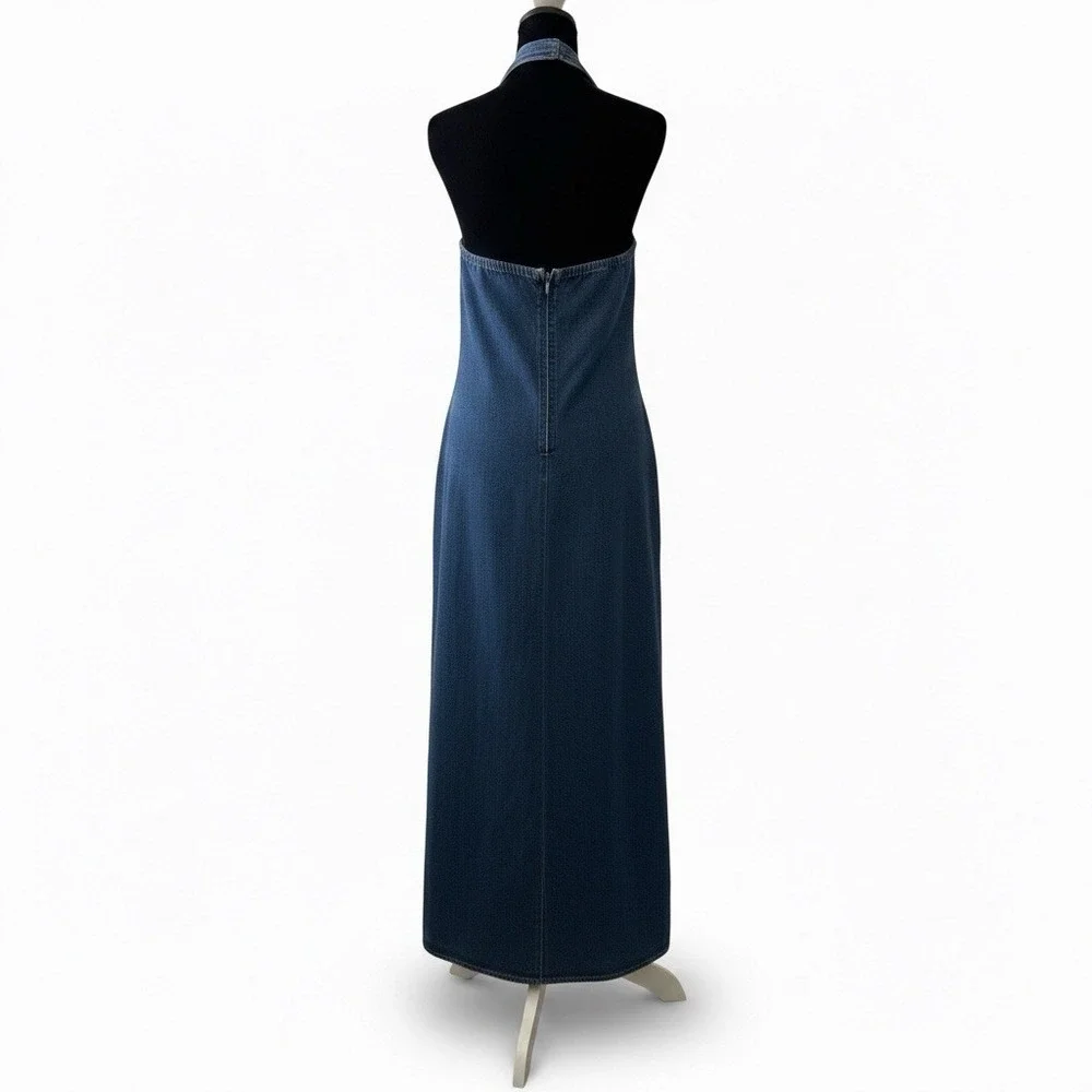 Vintage My Michelle Halter Dress 11/12 Denim 90s Boho Festival Y2K Casual Chic - Picture 2 of 10